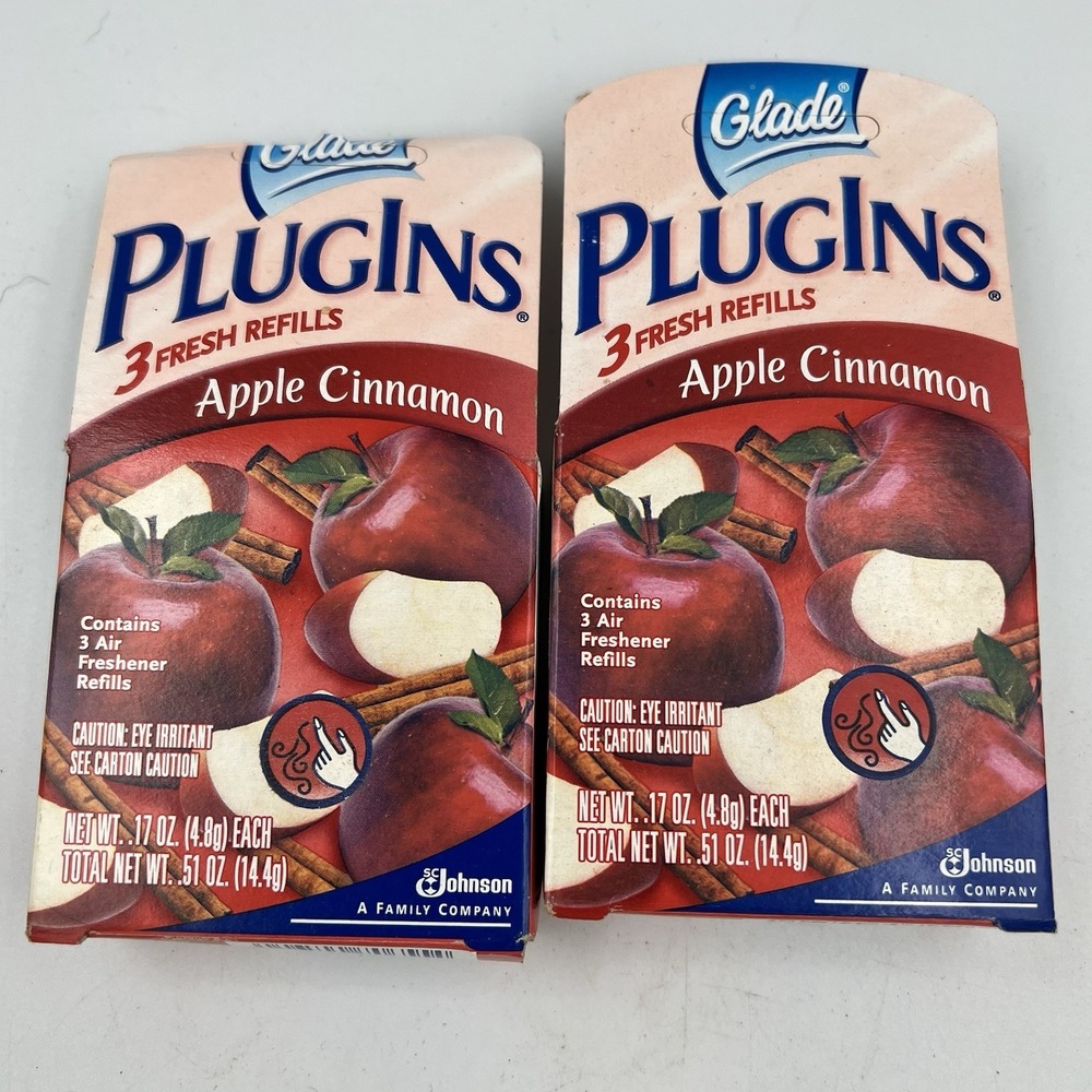 New Vintage Glade Plugins Scented Gel Refills Apple Cinnamon Lot of 2 3 packs